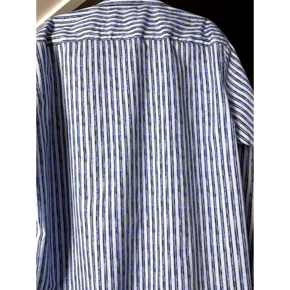 Bugatchi Shaped Fit Mens XL Blue Geometric Stripe Button Down Shirt Long Sleeve‎